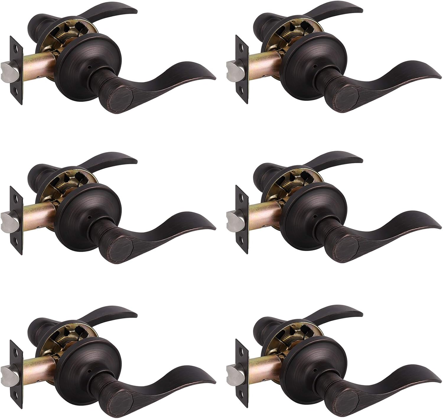 Gobrico Pack of 10 Wave-Style Passage Lever Lockset with no Key, Interior Door Handles for Hallway Closet, Oil Rubbed Bronze Finished