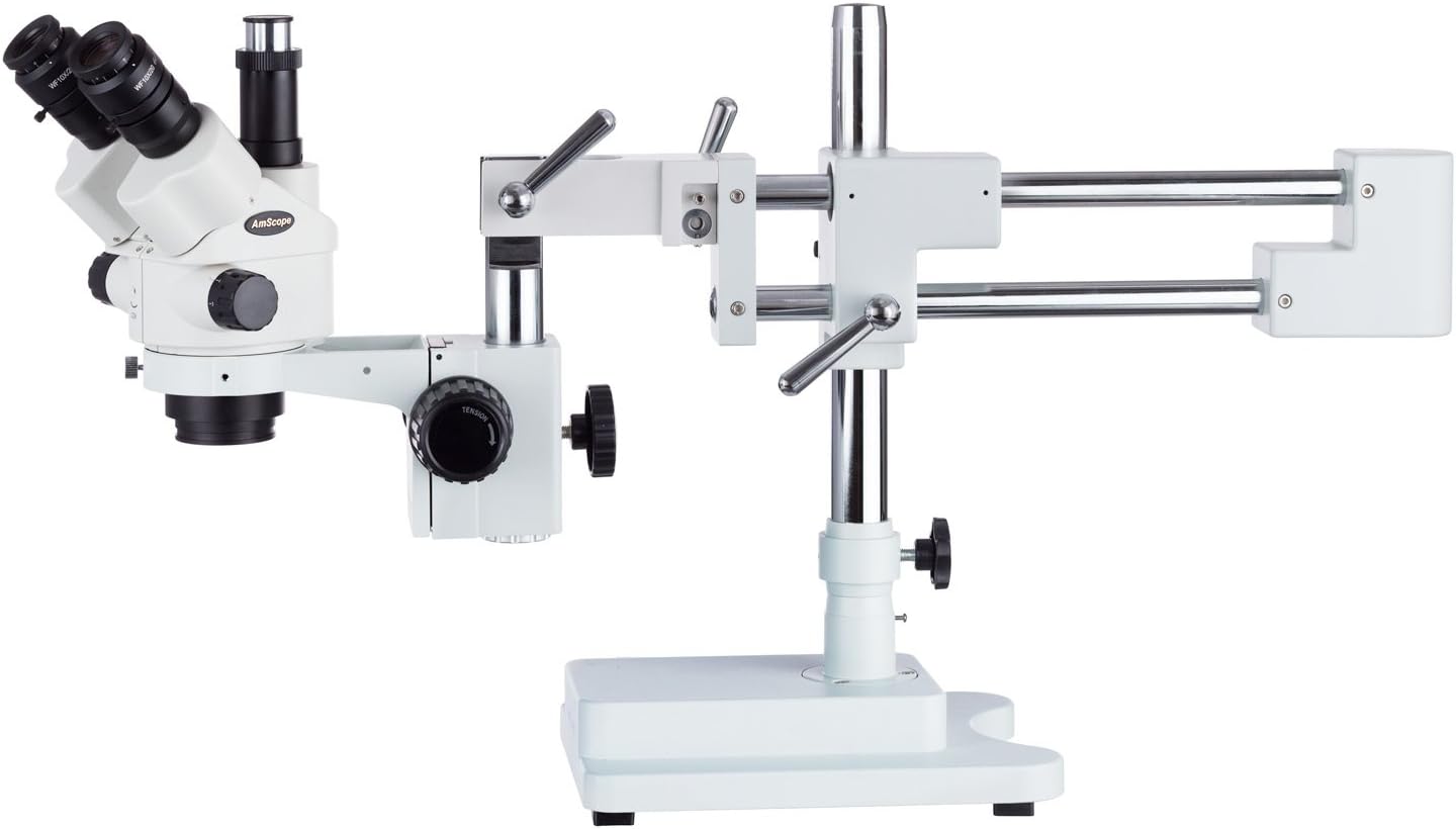 AmScope 3.5X-180X Simul-Focal Stereo Boom Stand Microscope with a Fluorescent Light