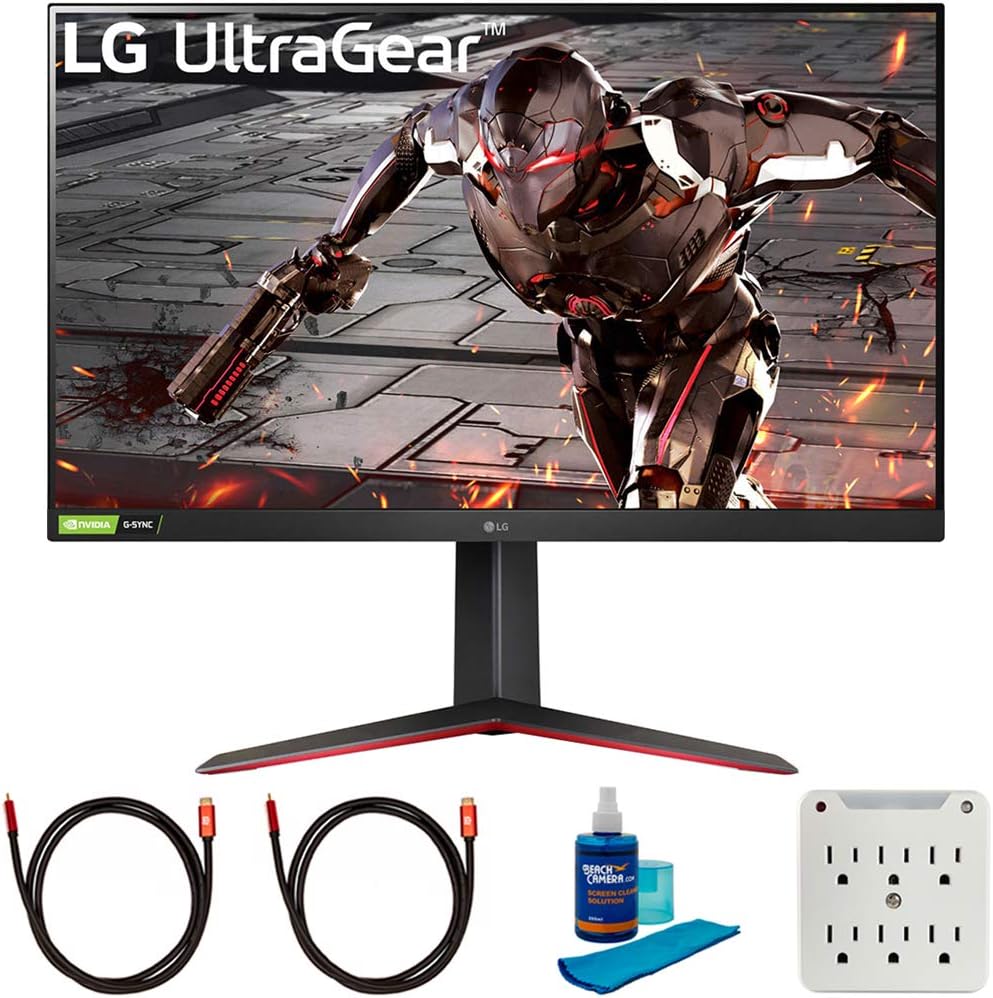 LG 32GN550-B 32 inch Ultragear FHD 165Hz HDR10 Monitor with G-SYNC Bundle with 2X 6FT Universal 4K HDMI 2.0 Cable, Universal Screen Cleaner and 6-Outlet Surge Adapter