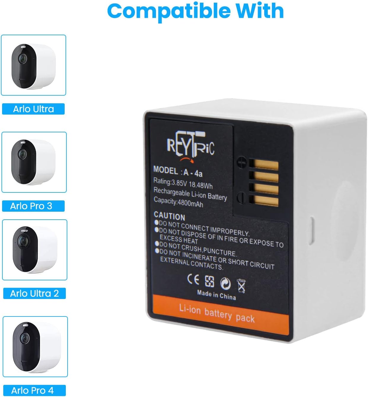 Batteries (2-Pack) Compatible with Arlo Ultra, Arlo Ultra 2, Arlo Pro 3, Arlo Pro 4 Camera, VMA5400 A-4a, Battery for VMC4040P VMS5240 VMC5040 VMC4350P VMS4240P VMS4340P VMS5240B VMC4050B VMC4050P Pack of 2