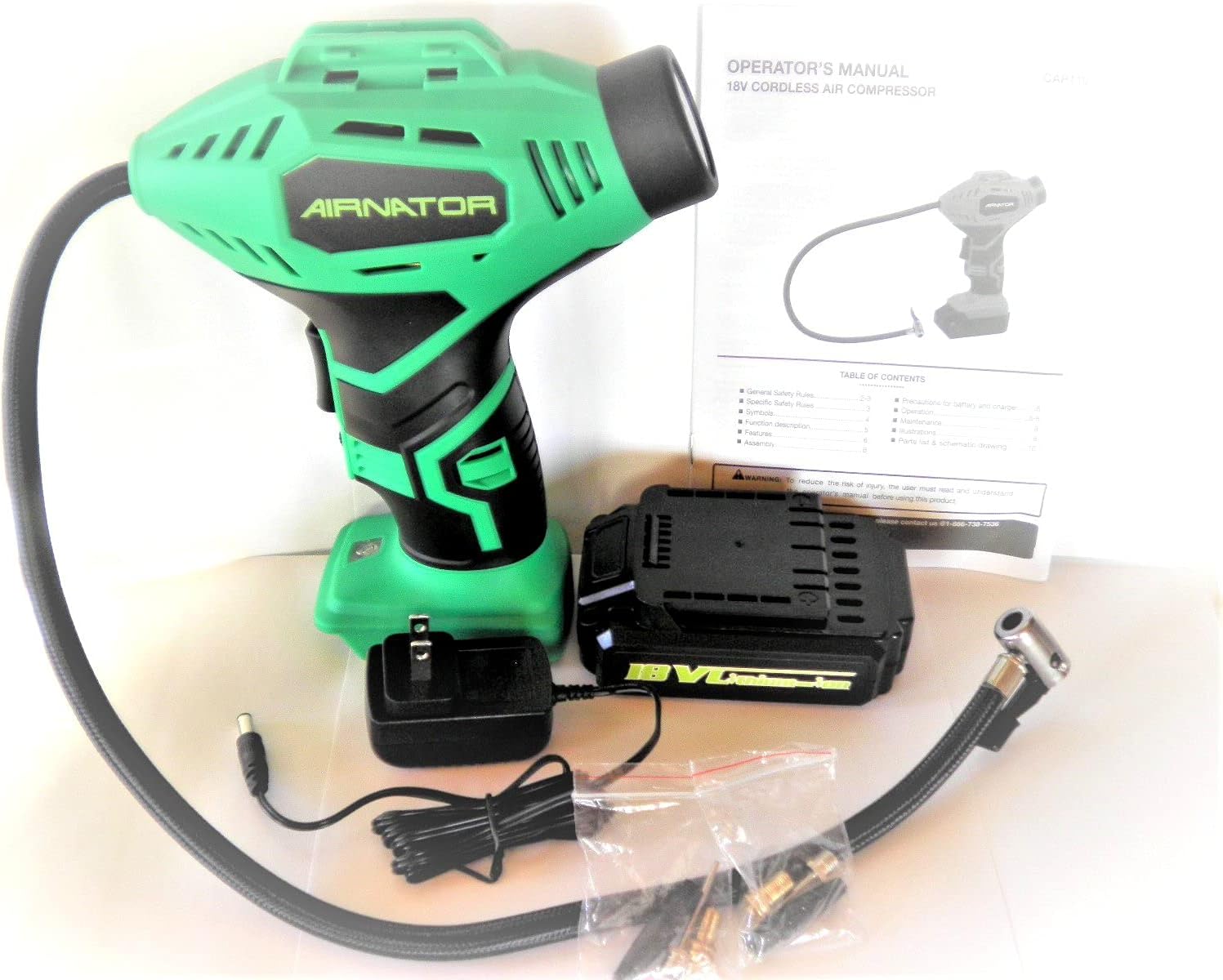 RJeM 18-Volt Lithium-Ion Cordless Inflator with Gauge, Battery & Charger, 20in Air Hose (9 PC Kit) Pack of 2