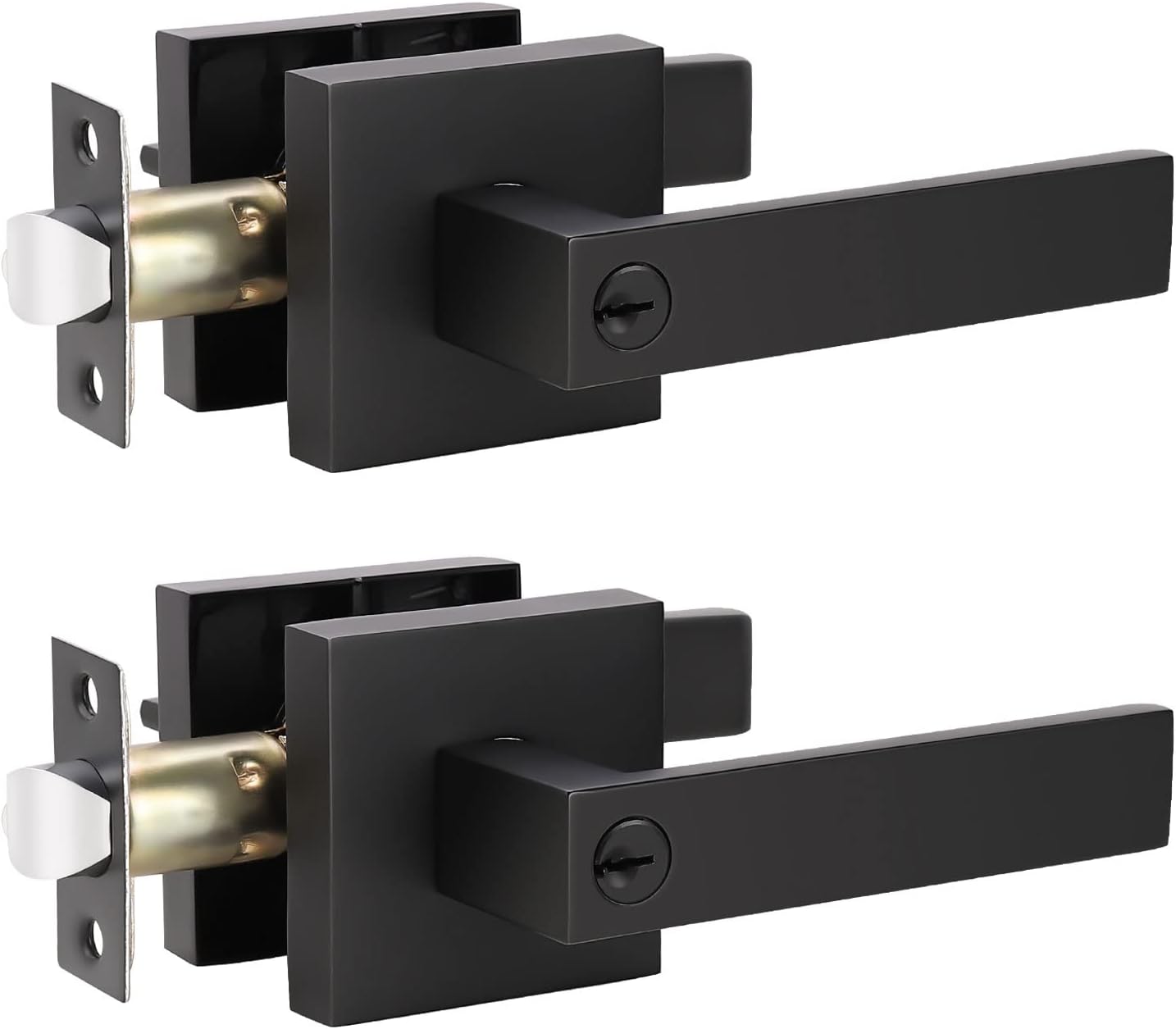 KNOBWELL 2 Pack Heavy Duty Entrance Lever Door Handle (for Office/Front Door) Left or Right Handing, Flat Style Keyed Alike/Combo Keys Heavy Duty Leversets, Matte Black Finish 2.13 lb One Lever Pack of 2