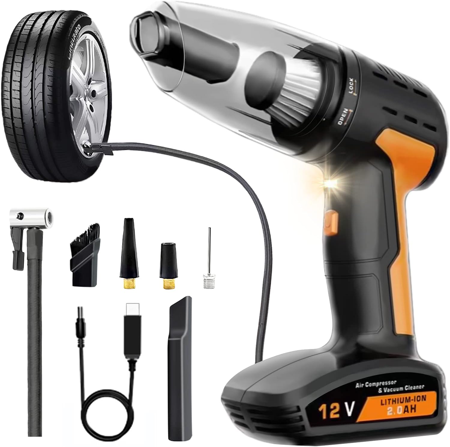 Car Vacuum Cordless Rechargeable Air Pump Portable Tire Inflator Handheld Detailing Vacuum Cleaner for Car Dust Buster Pack of 2