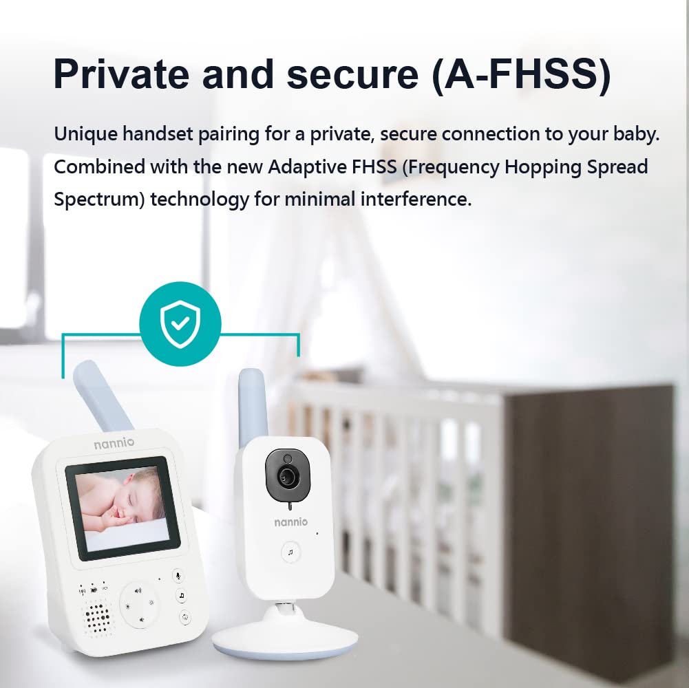 nannio Hero2 Video Baby Monitor with Camera and Audio, Two-Way Talk, Auto Night Vision, Voice Activation, 5 Lullabies, 985ft Range, Long Battery Life, Non-WiFi, Baby Shower Gifts, 2 Years Warranty Pack of 2