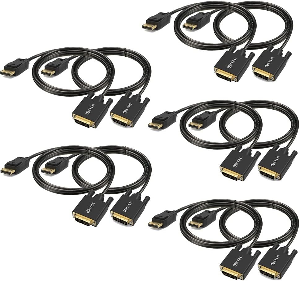 Displayport to DVI Cable 6ft 10-Pack, UKYEE Display Port (DP) to DVI Adapter Cord Male to Male Compatible with Computer,Laptop,PC,Monitor,Projector,HDTV -Black Pack of 2