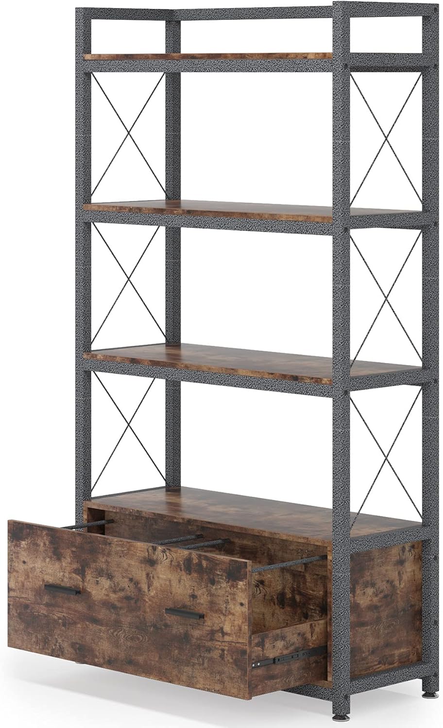 File Cabinet with Drawer, Freestanding Letter Size/A4 Size Lateral Filing Cabinet with Open Storage Shelves Bookcase for Home Office