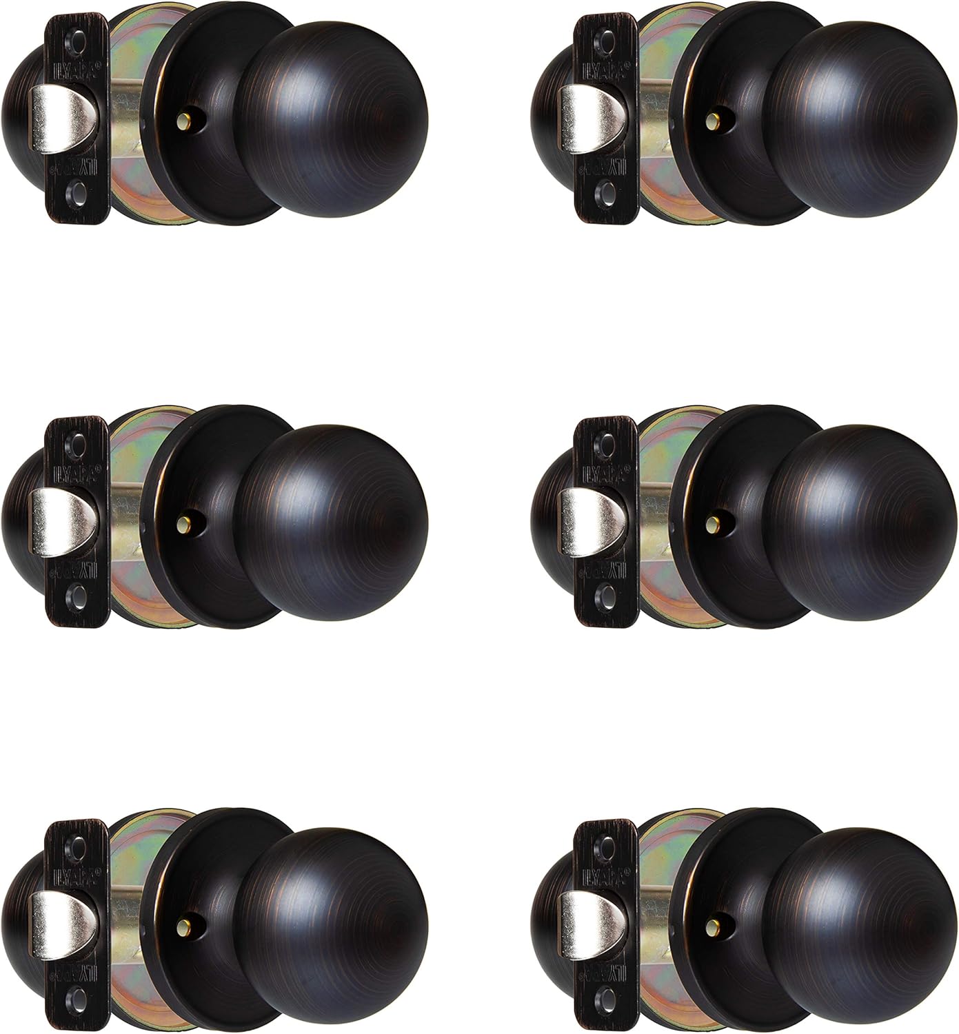 Ilyapa Privacy Door Knobs for Bed and Bath - Ball Style, Oil Rubbed Bronze Interior Keyless Turn Thumb Locking Round Door Handle, Oil Rubbed Bronze, 10 Pack