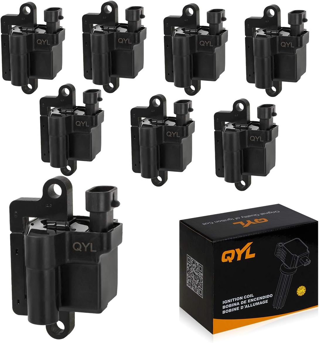 QYL Pack of 8 Ignition Coils Replacement for Cadillac Escalade Chevy Avalanche Silverado Suburban Tahoe GMC Topkick Savanna Sierra Yukon 1999-2009 4.8L 5.3L 6.0L 8.1L H6T55171ZC 3859078 C1208 UF-271
