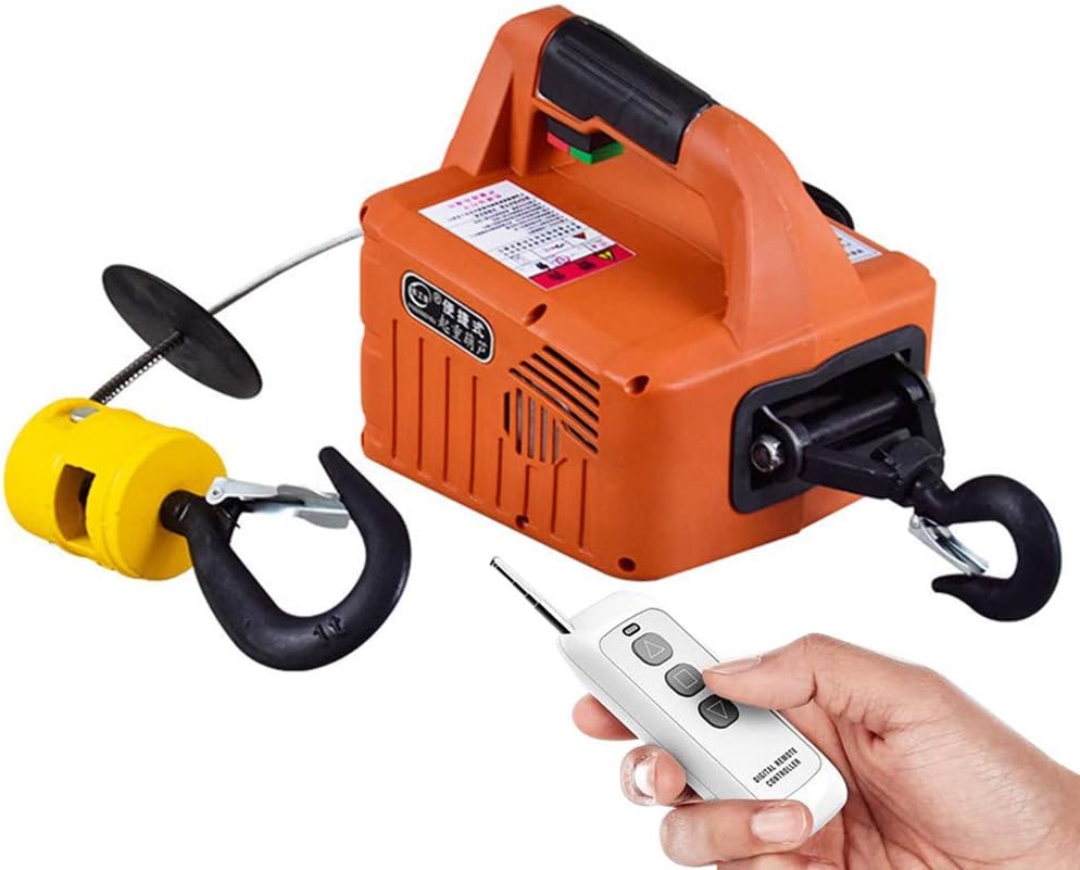 Hoist Electric Winch Electric Lifting Traction Hoist 3 in 1 Wireless Control 7.6m/25ft Wire Control Manual Control Overhead Lift 1500W with Overload Protection Orange Color 110V (500kg)