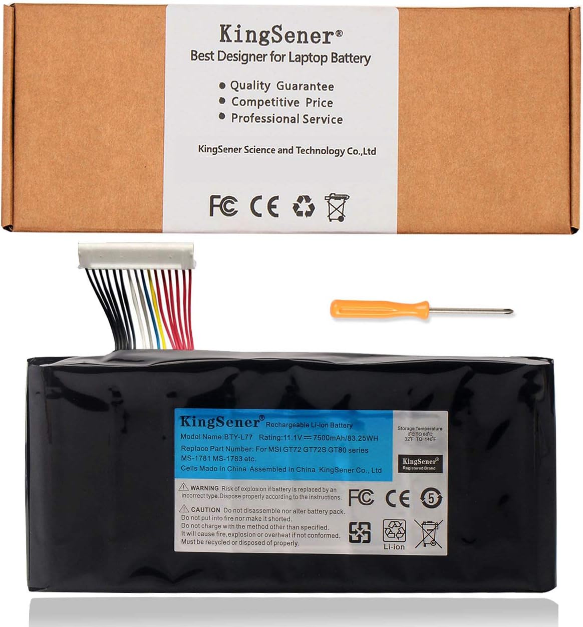 KingSener BTY-L77 Laptop Battery for MSI GT72 2QD GT72S 6QF GT80 2QE GT80S WT72 MS-1781 MS-1783 2PE-022CN 2QD-1019XCN 2QD-292XCN Pack of 2