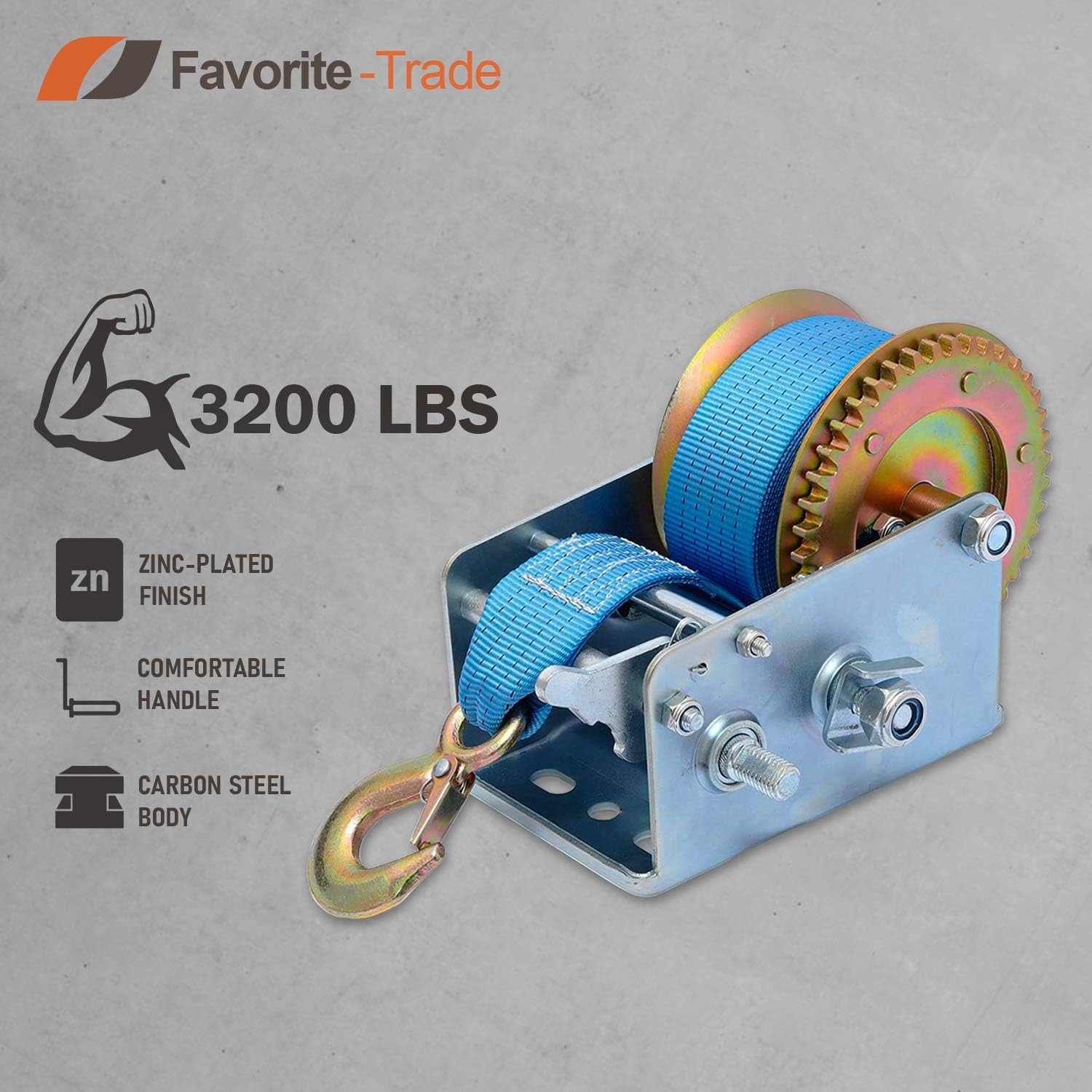 3200lbs ATV Boat Winch Strap with Hook - Heavy Duty Hand Crank Winch - Best Boat Trailer Winch Pack of 2