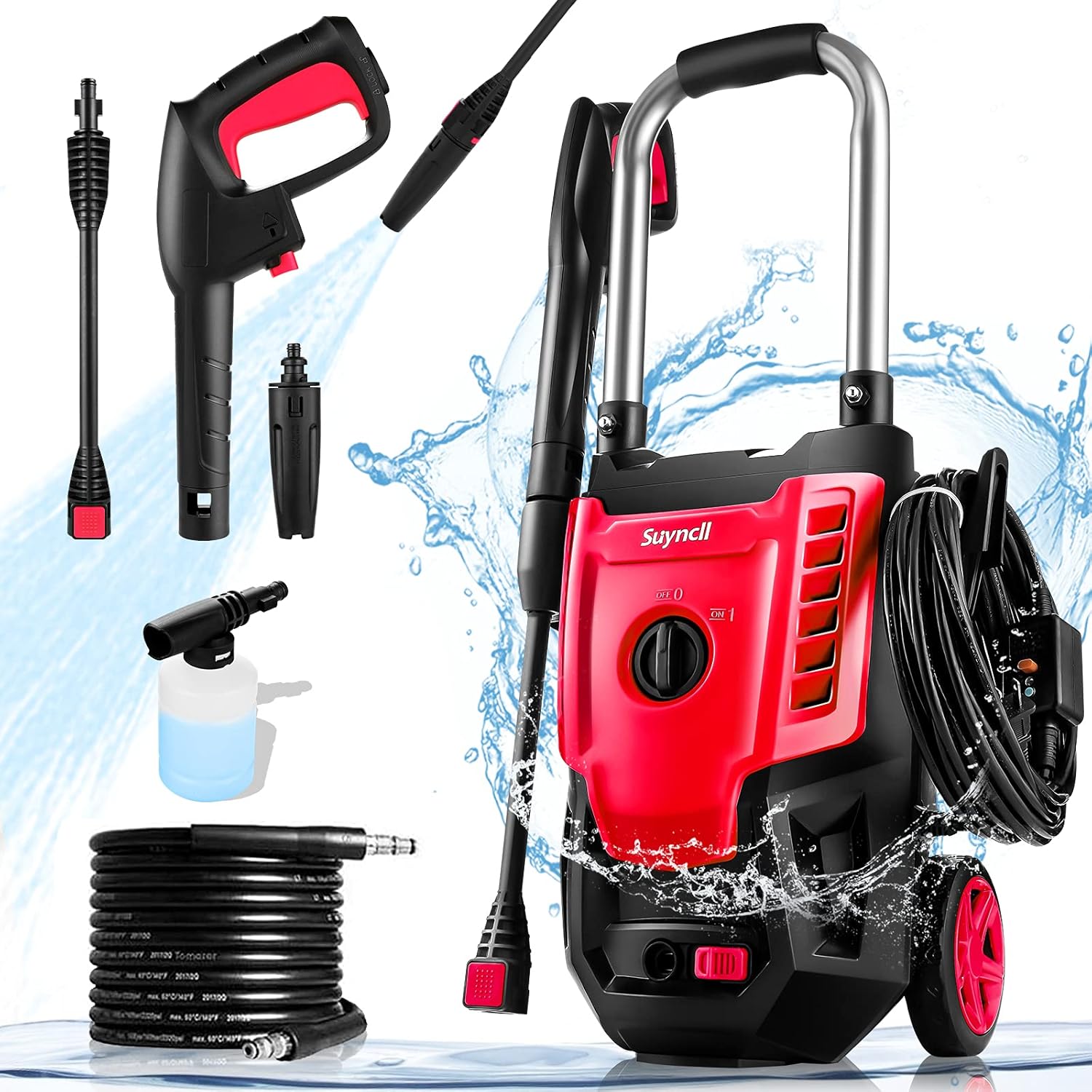 Suyncll 2300PSI Electric Pressure Washer 1.7GPM Power Washer 1800W High Pressure Washer Cleaner with All-in-one Spray Nozzle, 20 Ft Hose & 35 Ft Wire