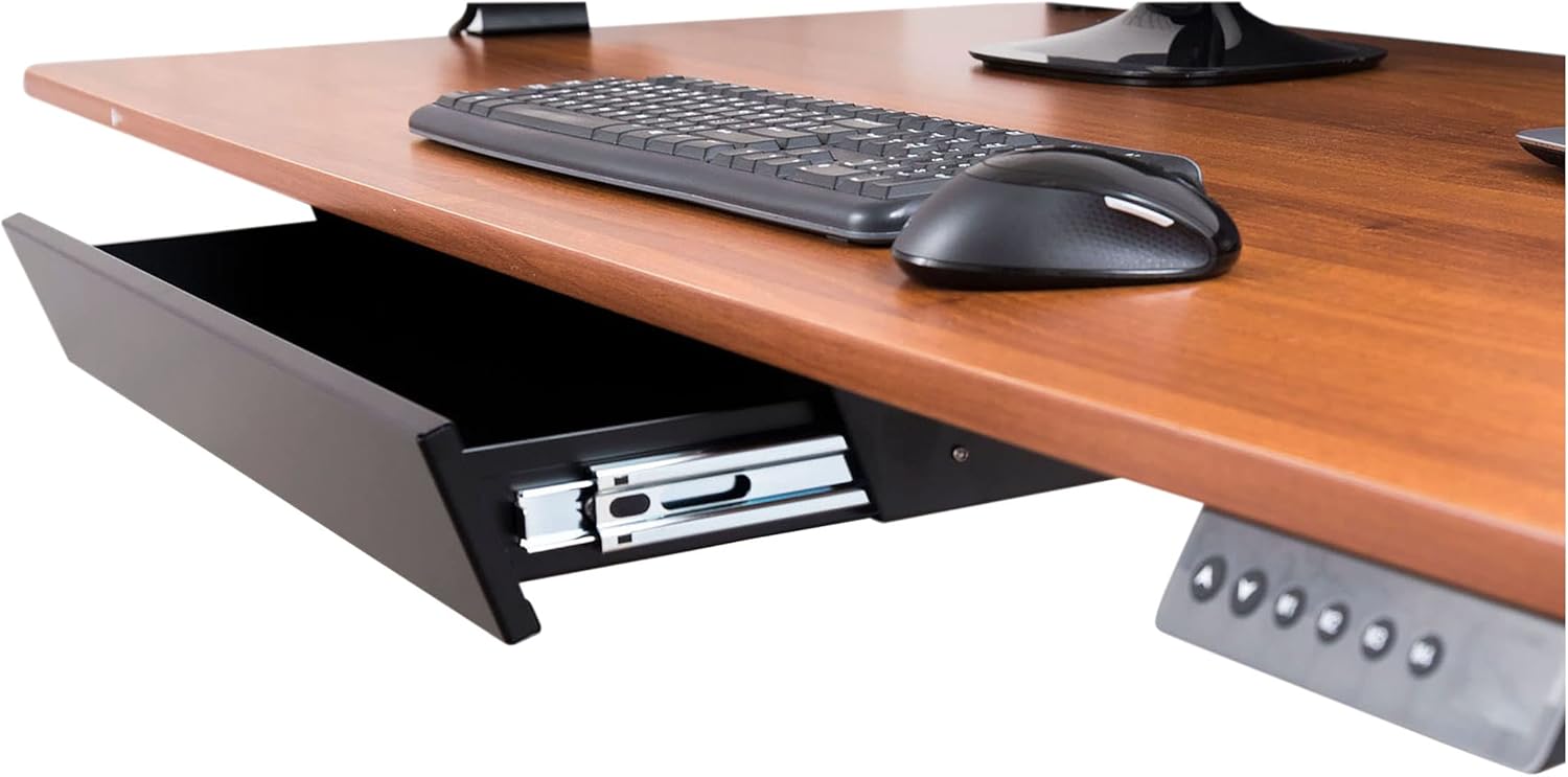 Stand Up Desk Store Add-On Office Sliding Under-Desk Drawer Storage Organizer for Standing Desks (Black, Lockable with Padded Laptop Shelf)