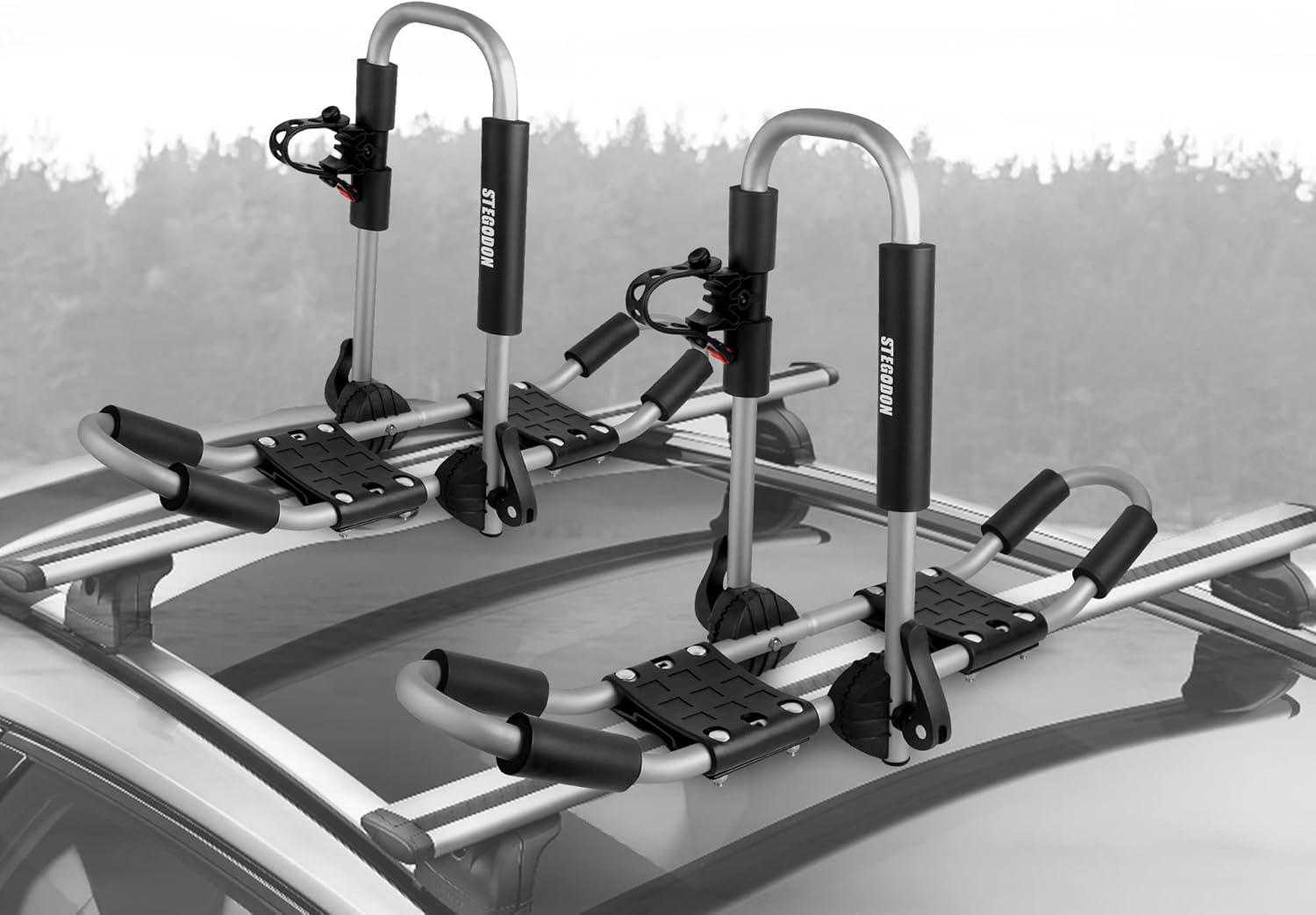STIMULATER Kayak Roof Rack ,Universal Foldable J-Bar Kayak Rack 4-in-1 Carrier Roof Racks Car Roof Top Carrier for Canoe, SUP, Kayaks, Surfboard and Ski Board Mount on The Car, SUV and Trucks