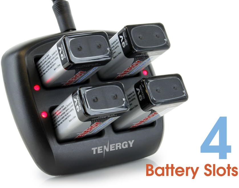 Combo: Tenergy TN294 4-Bay 9V Li-ion Battery Charger + 8pcs 9V 600mAh Li-ion Rechargeable Battery Pack of 2