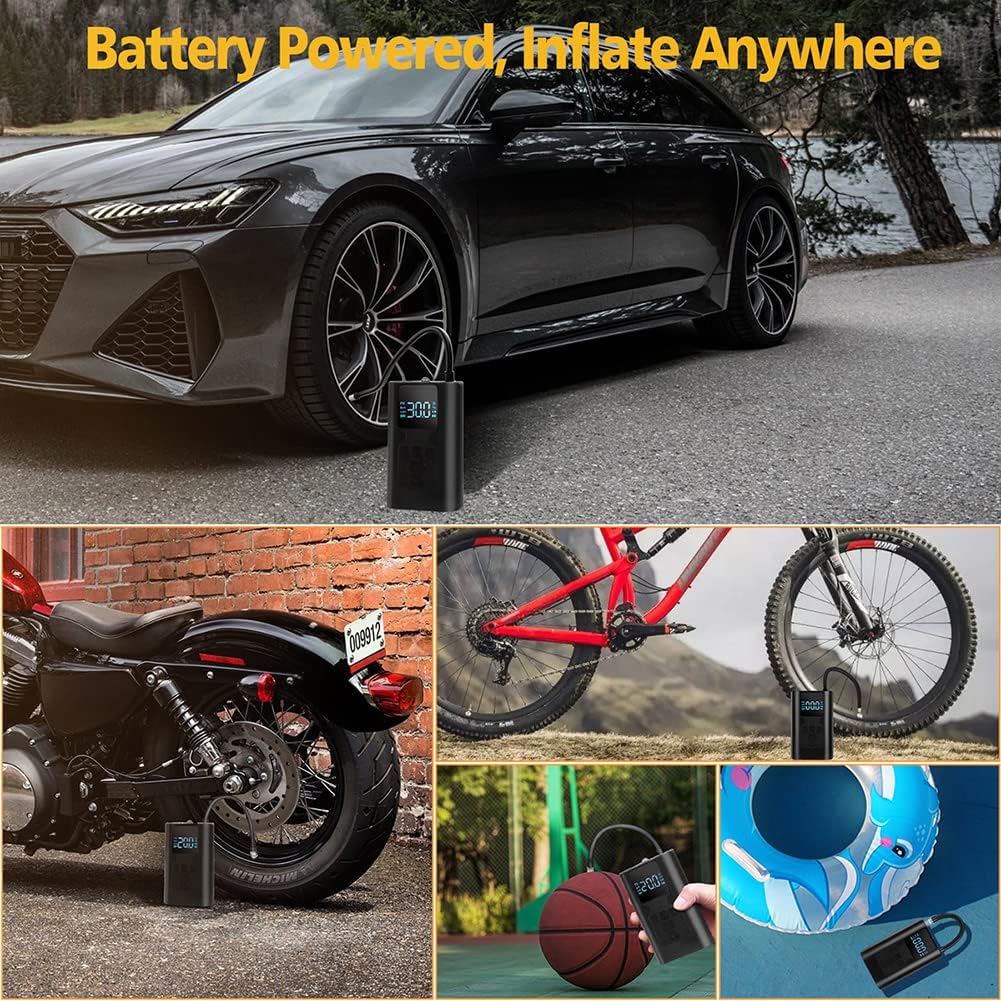 Okubukai Tire Inflator Portable Air Compressor for Car Tire,150PSI Mini Cordless Electric Tire Air Pump with Digital Pressure Gauge LED Light,Auto Shut Off,Fast Inflation for Car Bike Tires Balls Pack of 2