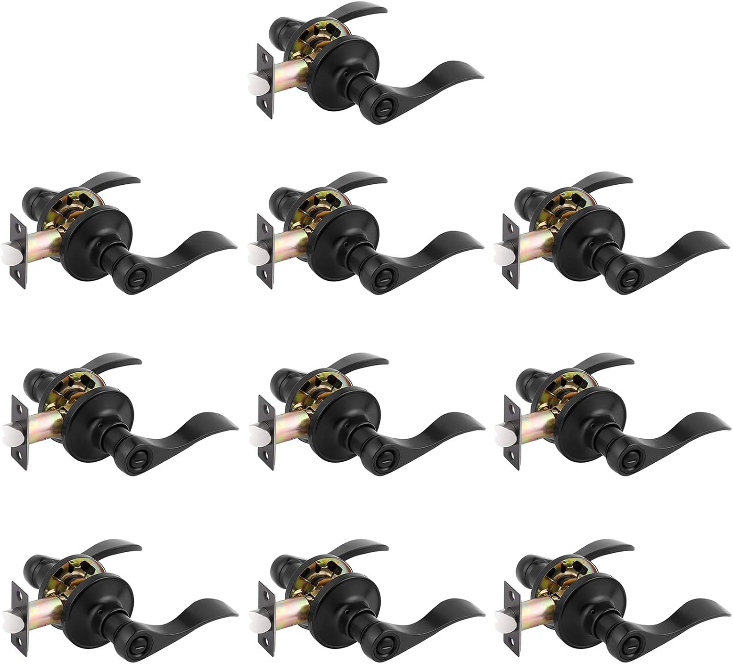 Gobrico 10 Sets Brushed Nickel Interior Door Handles Privacy Locks Levers Leversets, Silver Door Knobs Door Levers for Bed/Bath