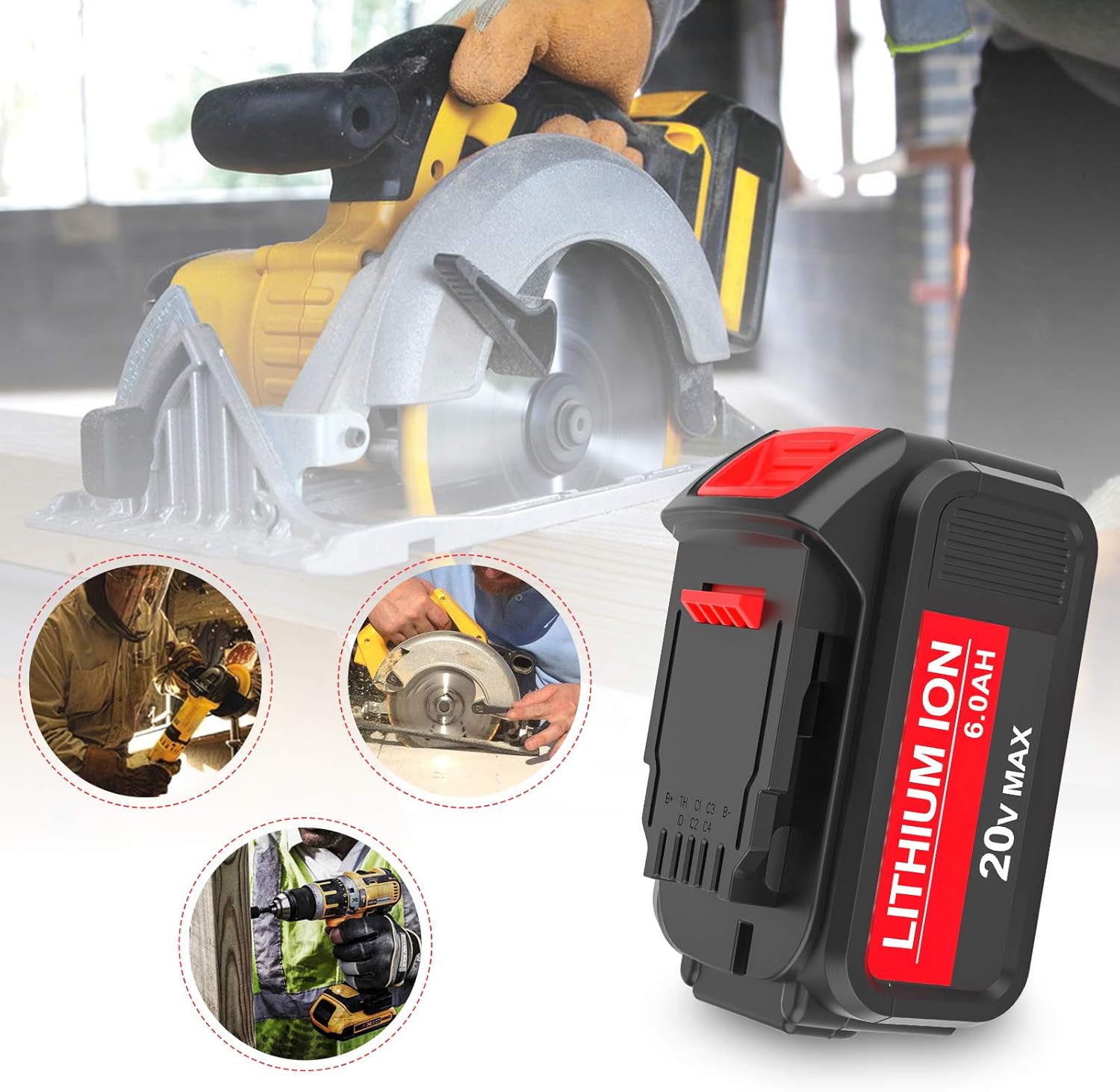 2 Pack 6.0Ah DCB206 Replacement Battery Compatible with Dewalt 20V Battery Max Lithium DCB200 DCB201 DCB203 DCB204 DCB205 DCB207 Pack of 2