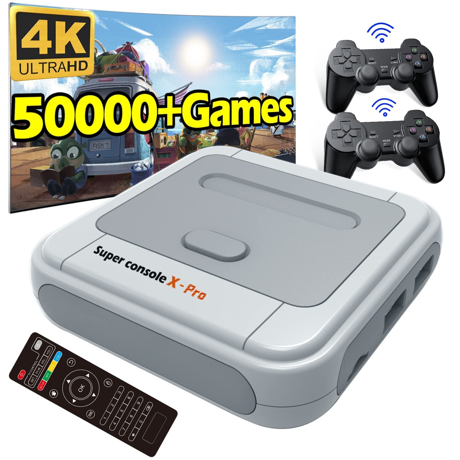 Kinhank Super Console X Pro 256GB,Retro Game Consoles,50,000+ Video Games,TV&Game System in 1,Emulator Consoles for 4K HD TV,2 Controllers,Compatible with PS1/PSP,WiFi/LAN,Gifts for Best Friend (PRO-256GB)