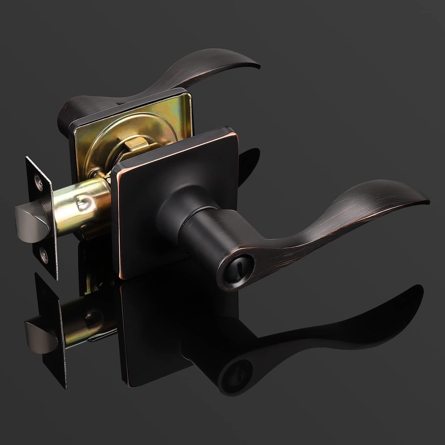 GOBEKOR 5 Pack Privacy Door Handles Interior Oil Rubbed Bronze Interior Door Handle with Lock Square Lever Door Handles Bronze Privacy Door Levers Keyless Bedroom Bathroom Door Handles Hardware Pack of 2