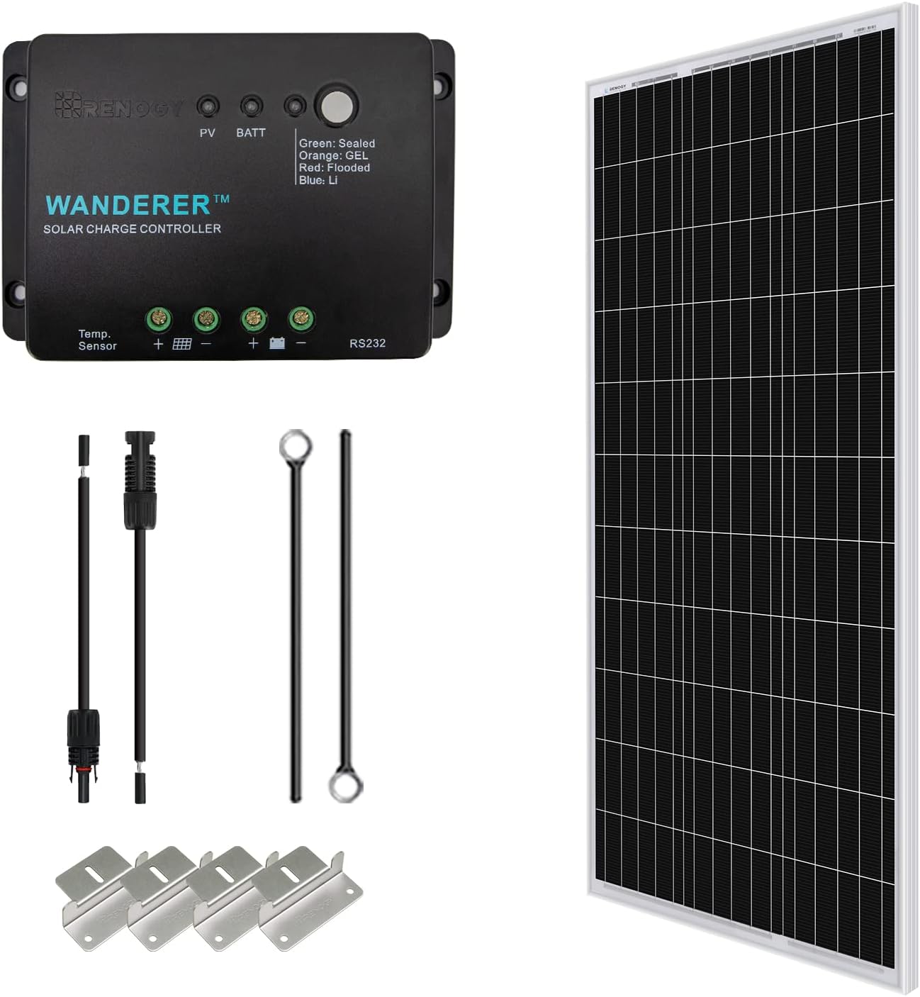 Renogy KIT-STARTER-100D Starter Kit with 1 Pcs 100W Monocrystalline Panel and 30A PWM Controller Solar Charging, Boats, RV, Off-Grid System
