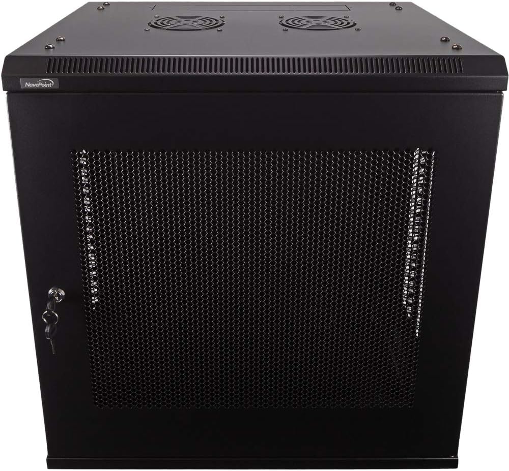 NavePoint 12U Deluxe IT Wallmount Cabinet Enclosure 19-Inch Server Network Rack with Locking Perforated Door 16-Inches Deep Black