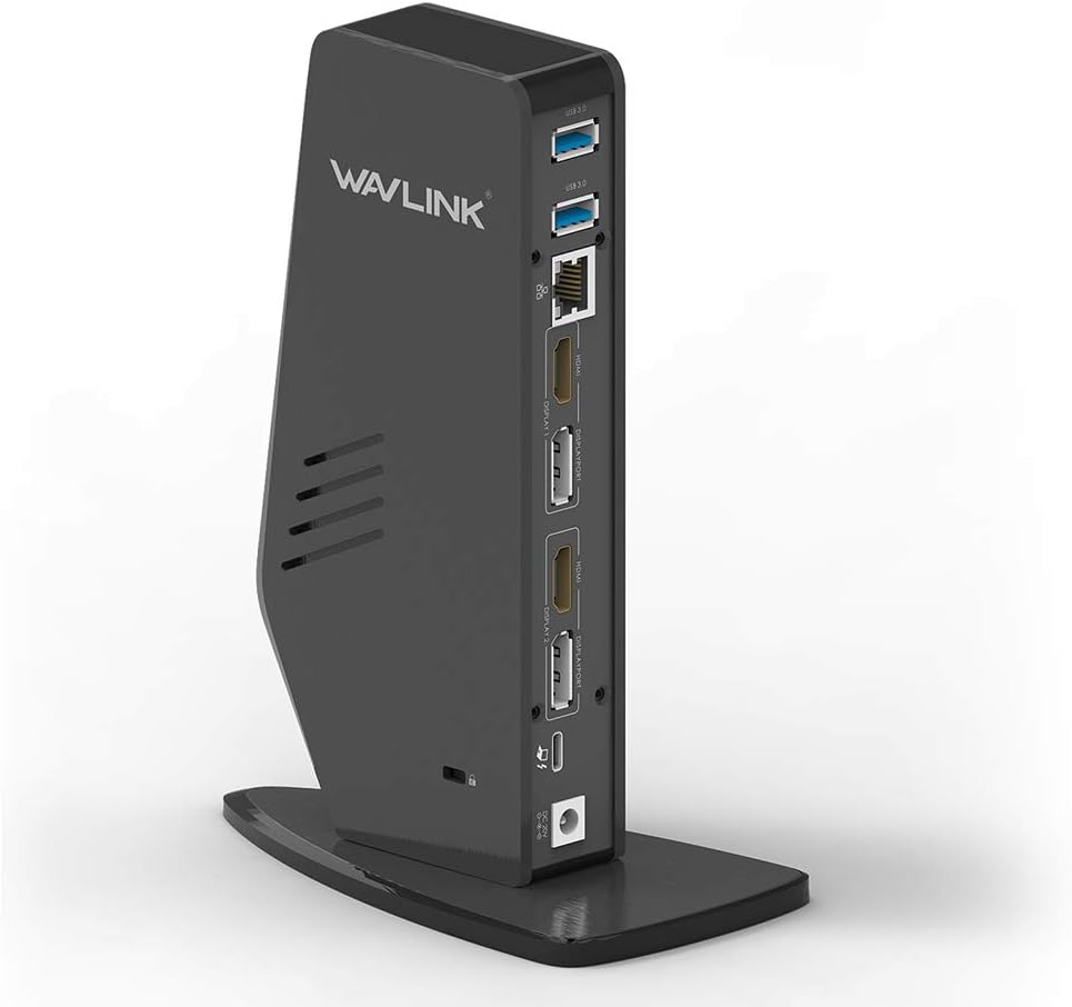 WAVLINK USB 3.0 Universal Laptop Docking Station,with 60W Charging for Type A&C Windows Computer,USB C to 5K/ Dual 4K @60Hz Video Outputs Dual Monitor (2 HDMI & 2 DP, Gigabit Ethernet, 6 USB 3.0)
