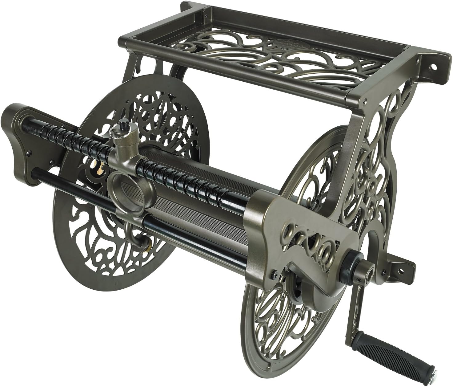 Liberty GARDEN 704 Decorative Cast Aluminum Wall Mount Garden Hose Reel, Holds 125-Feet of 5/8-Inch Hose - Bronze