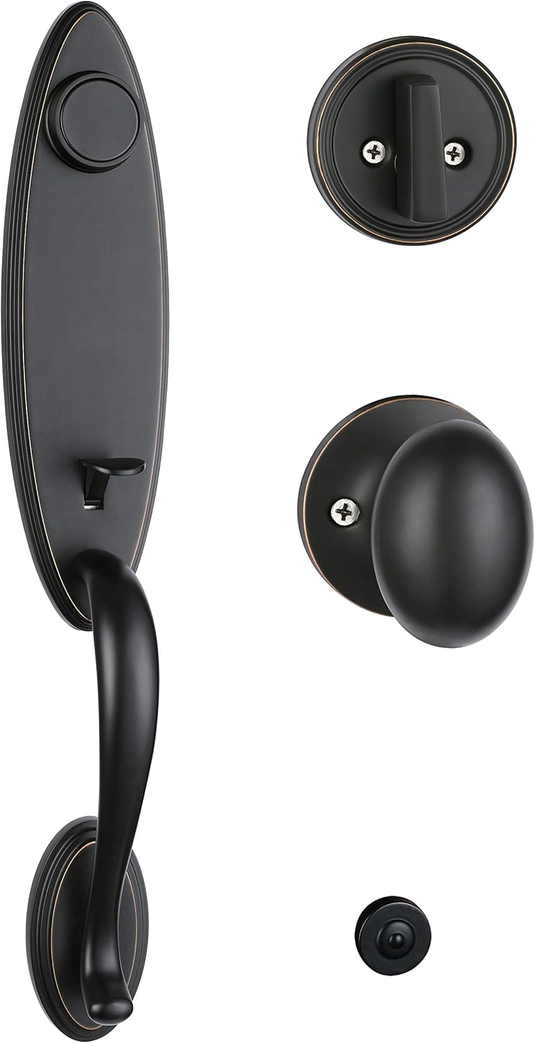 Double Door Handlset for Front Door Brushed Nickel Finish (Keyed Entry Handle and Dummy Hanlset Set),MDHST2016SN-DOUBLE-1