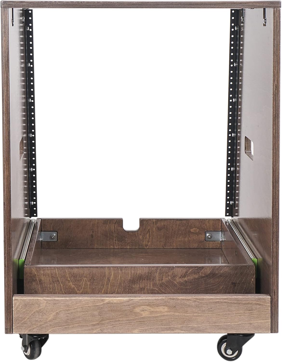 Sound Town 12U DIY Slanted Studio Rack with 12U Rack Space, Extra 2U Drawer, Plywood, Rubber Feet, Casters, Weathered Gray (SDRK-12TBD2)