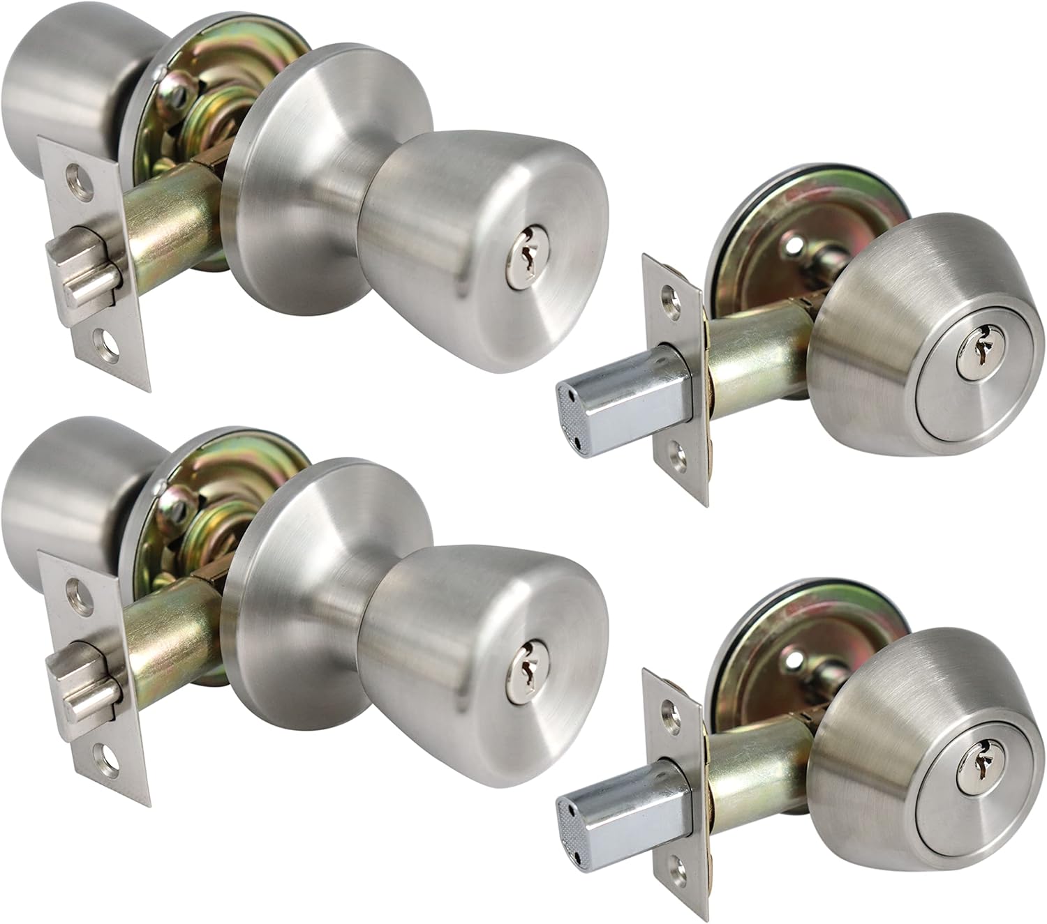 Locksets for Exterior Doors and Mobile Home with deadbolt, 3 Pack Keyed Alike Entry Door knob and Single Cylinder, Security for Mobile Home, Entrance and Front Door with Oil Rubbed Bronze Finish Pack of 2