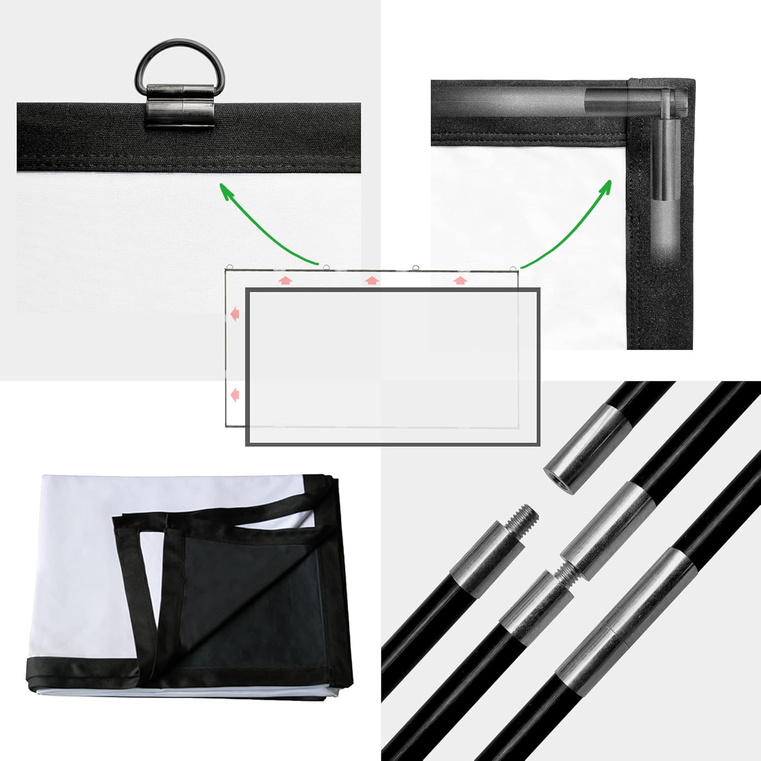 Foldable Projector Screen 120 inch with Upgraded Combined Pole Frame 16:9 HD 4K Anti-Crease Black Backing Silver Portable Projection Screen Pack of 2