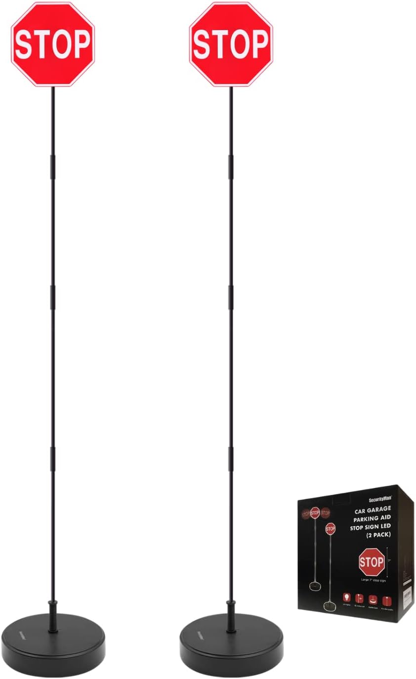 SecurityMan LED Stop Sign for Garage Parking Assist (2 Pack) - Stress Free - Large 7