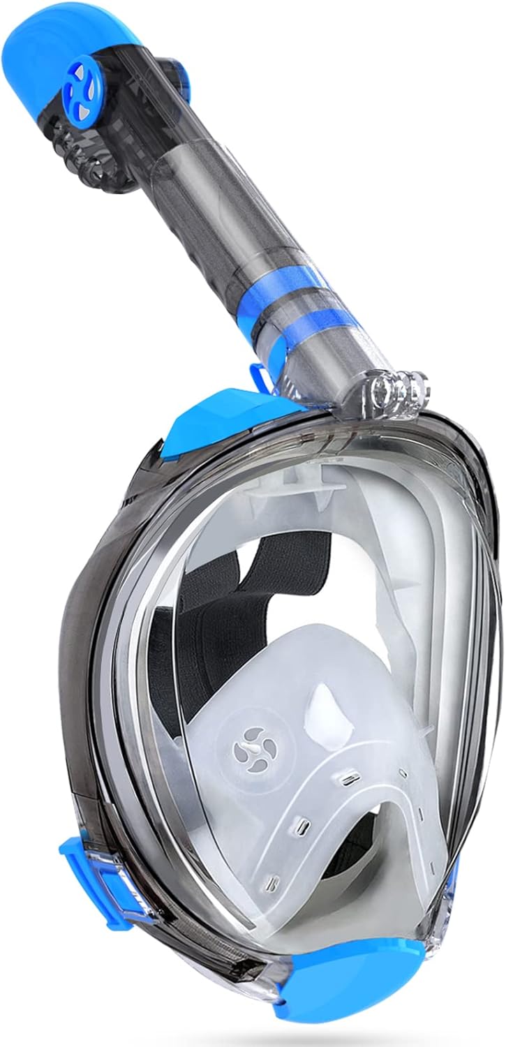 OUSPT Full Face Snorkel Mask, Snorkeling Mask with Detachable Camera Mount, Panoramic 180 Degree View Upgraded Dive Mask with Safety Breathing System, Dry Top Set Anti-Fog Anti-Leak for Adult&Kids Pack of 2