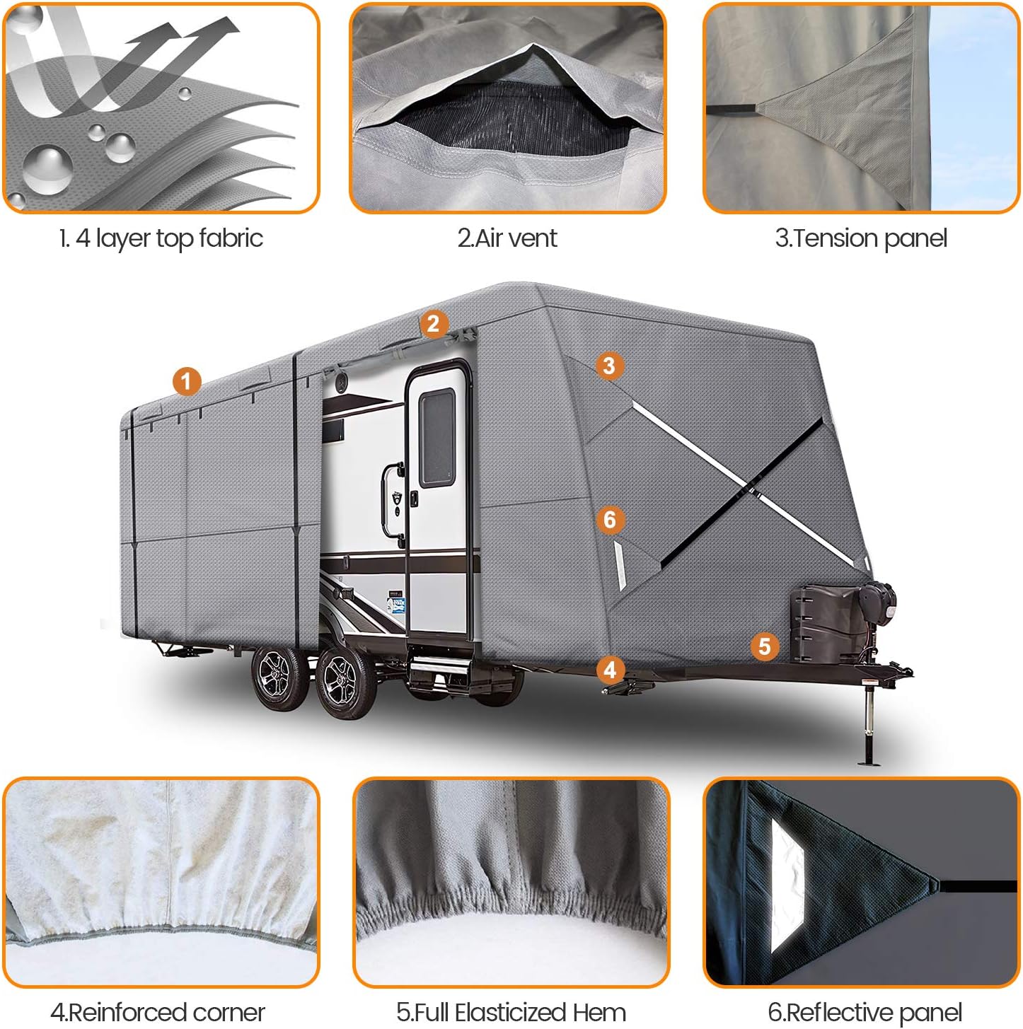 XGear Windproof Upgraded 35' - 38' RV Cover Travel Trailer Cover, Extra-Thick 5 Layers Anti-UV Top, Rip-Stop with 2PCS Extra Straps