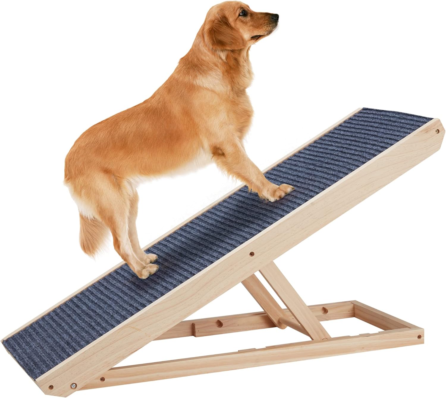 Azaeahom 4-Layer Adjustable Wooden Pet Ramp Folding Portable Dogs & Cats Ramp with Paw Traction Mat for Bed, Couch, Car, SUV, 39.4