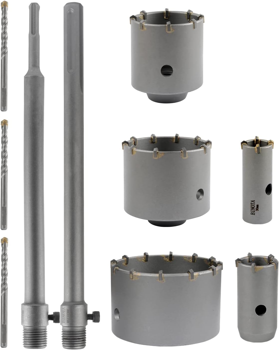 BINOTA Concrete Hole Saw SDS Plus Shank for Cement Brick Wall, Kit 40 55 80 100 110 130 mm