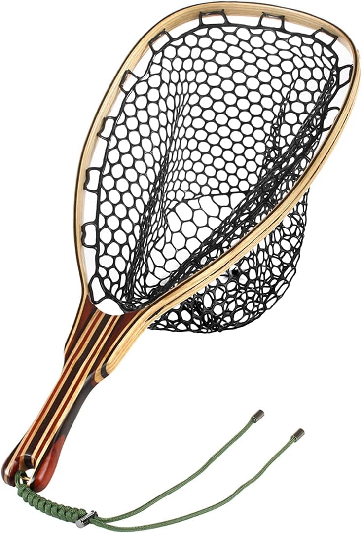 DAKONGYI Magnetic Clip Fly Fishing Landing Net Catch and Release Trout Net Aluminum Alloy Frame with Soft Rubber Mesh Black Rubber Net Pack of 2