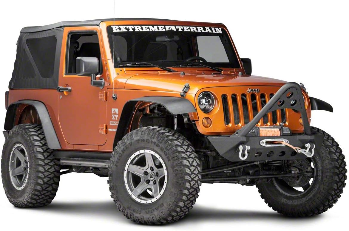 Redrock 4x4 Stubby Winch Front Bumper with Stinger Bar Compatible with 07-18 Jeep Wrangler JK