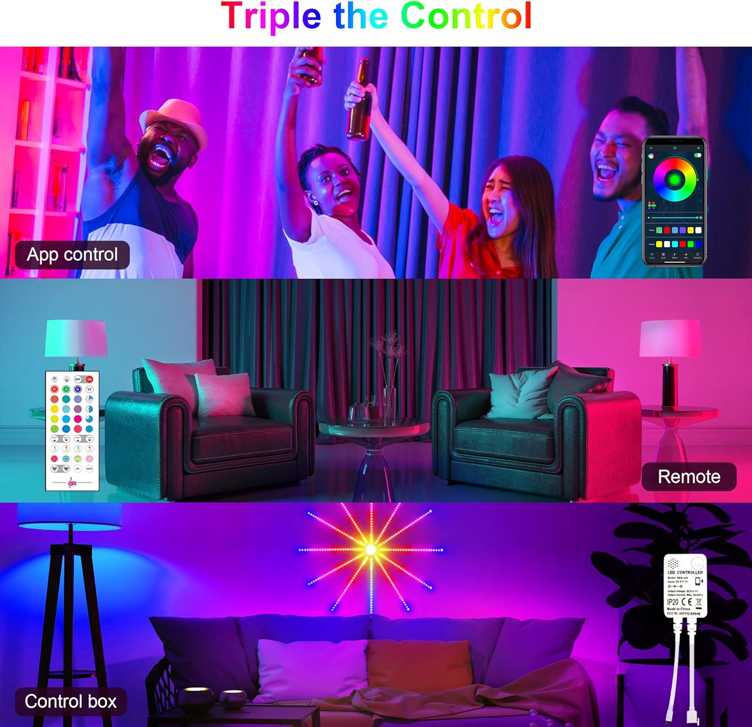 Smart Firework Lights Indoor, Maylit App and Remote Control RGB Color Changing Led Lights for Bedroom, 16 Million Colors, 213 Dynamic Modes, Music Sync, Mic, Led Strip Lights for Room Decor Pack of 2