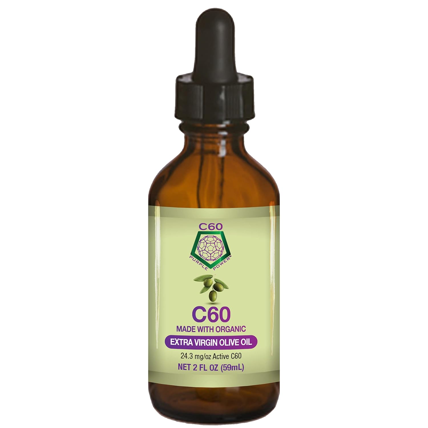 C60 Purple Power Organic Extra Virgin Oliva Oil, 2 Fl Oz Organic Cold-Pressed Olive Oil, 99.99% Pure c60 Carbon Fullerenes, Lift the Oxidative Burden at the Cellular Level, Optimize Mitochondrial Function Pack of 2