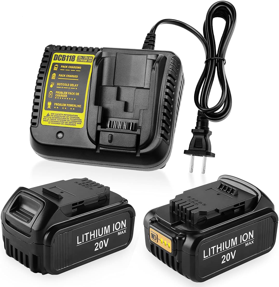 Energup 2Pack DCB205 Replacement Dewalt 20V MAX Lithium Battery and Charger DCB118 DCB107 DCB105 DCB101 DCB115 for Dewalt 20V Battery DCB205 DCB204 DCB206 DCB180 DCD985B DCB200 DCD/DCF/DCG Series Pack of 2