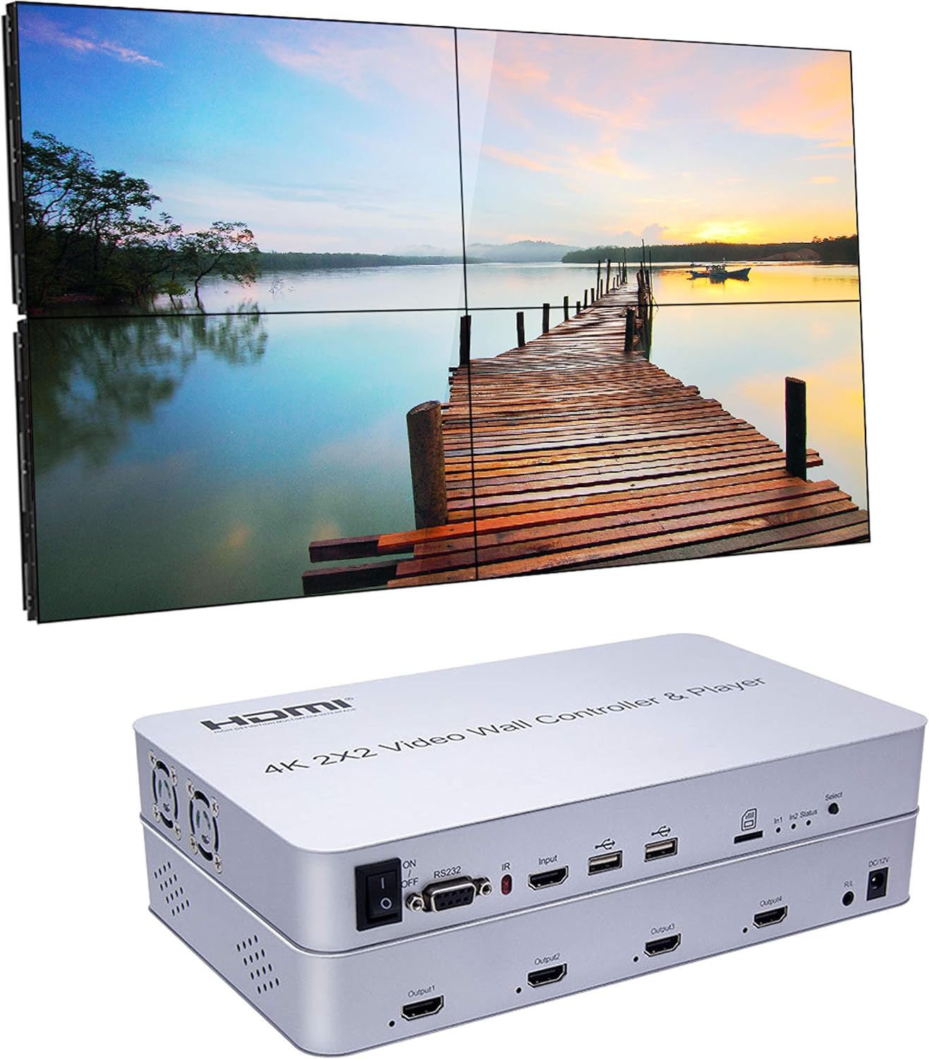 Expert Connect 2x2 Video Wall Controller with Media Player | 1080p, HDMI 1.4, HDCP1.4 Compliant | 1 HDMI Input & 4 Outputs | 8 Display Modes - 2x2, 1x2, 1x3, 1x4, 2x1, 3x1, 4x1