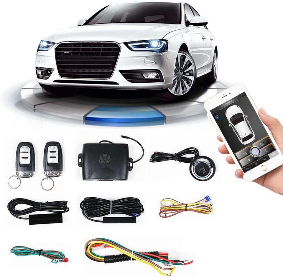 Remote Starter for Car PKE Passive Keyless Entry Push Button for Car with Shock Sensor Car Alarm System Remote Key or Phone Control