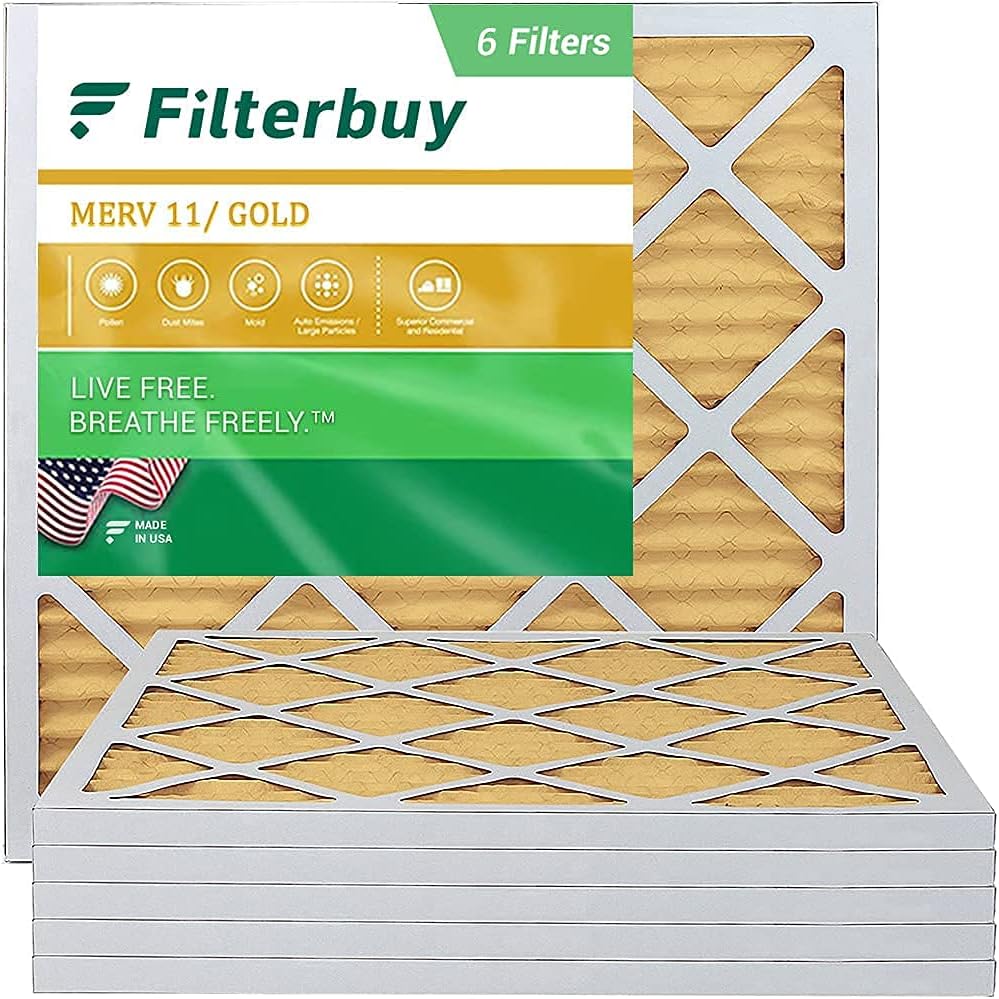 Filterbuy 14x14x1 Air Filter MERV 11, Pleated HVAC AC Furnace Filters (6-Pack, Gold) Pack of 2