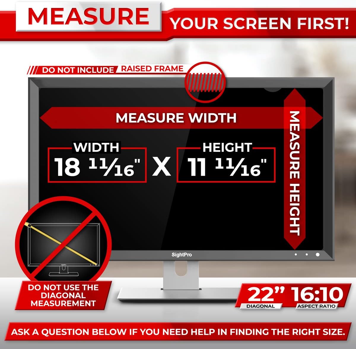 SightPro 22 Inch Computer Privacy Screen Filter for 16:10 Widescreen Monitor - Privacy Shield and Anti-Glare Protector Pack of 2