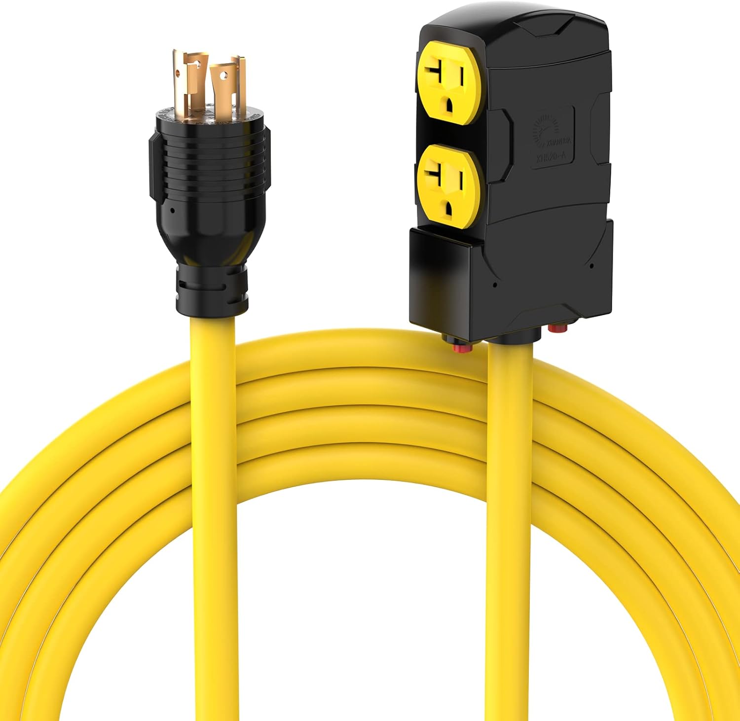 TOOLIOM 30A 125V 3750 Watts Generator Power Extension Cord NEMA L5-30P Male Plug to Three 5-20R Receptacles Outlet 25 Feet 3 Prong 10 Gauge SJTW Pack of 2