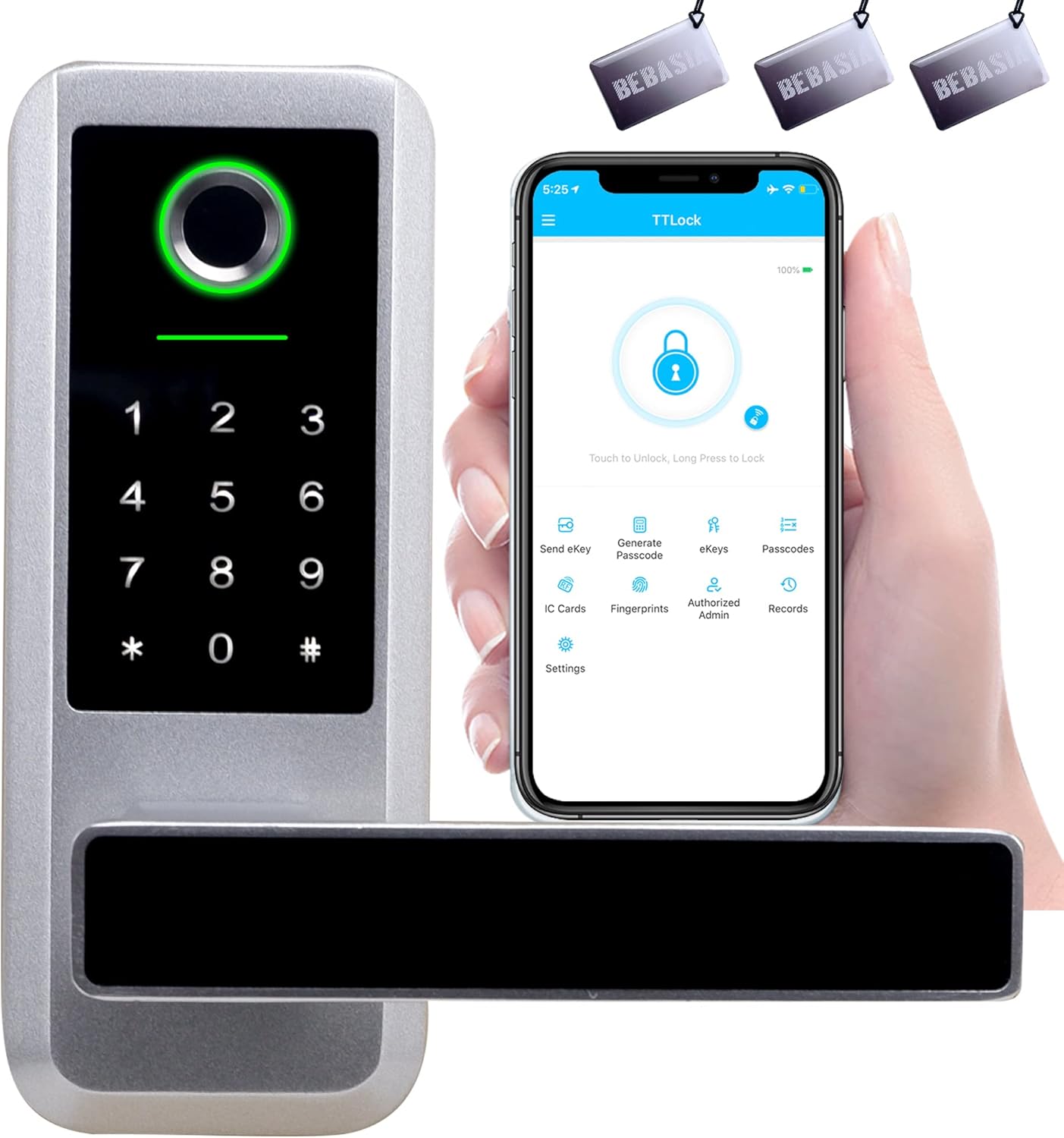 Smart Door Lock, Keyless Entry Door Lock, Full APP Control Keyless Door Lock, Fingerprint Door Lock, Biometric Door Lock, Keypad Door Lock, Digital Door Lock (Silver)