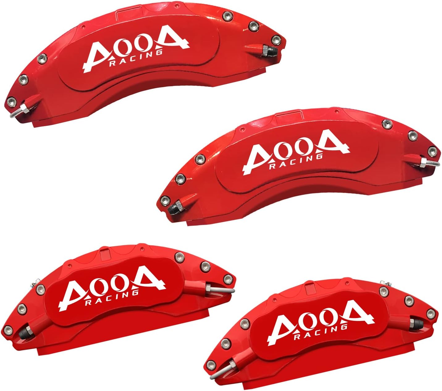 AOOA Brake Disc Red with White Character Caliper Cover Powder Coating Fits Chevrolet Silverado 2007-2018(set of 4)