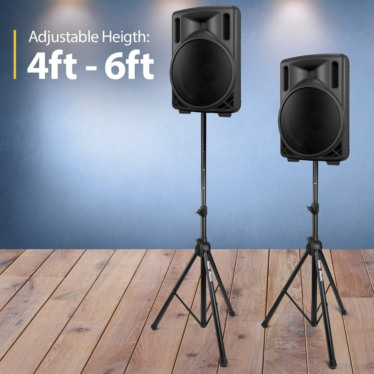 PAIR of PA Speaker Stands by Hola! Music, Professional Heavy-Duty Tripod Structure, 4-6ft Adjustable Height, Model HPS-500PA Pack of 2